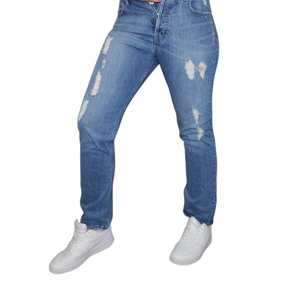Gap Jeans Womens 27 28 Cone Denim Straight Ripped Button Fly Mid Rise Retro - Picture 1 of 12